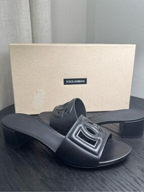Dolce & Gabbana Interlocking DG Slide Sandal Mules Leather Black 37.5